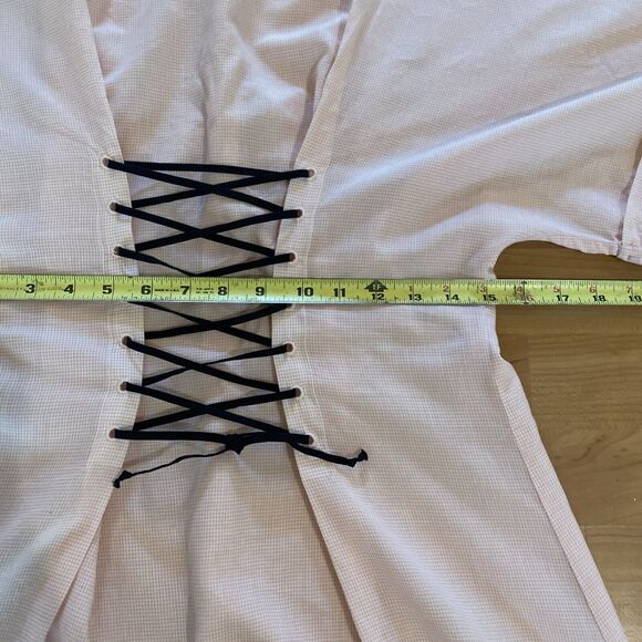 Marysia Resort Pink Micro Check Dress Lace Up Dress -Size XS - Picture 10 of 15